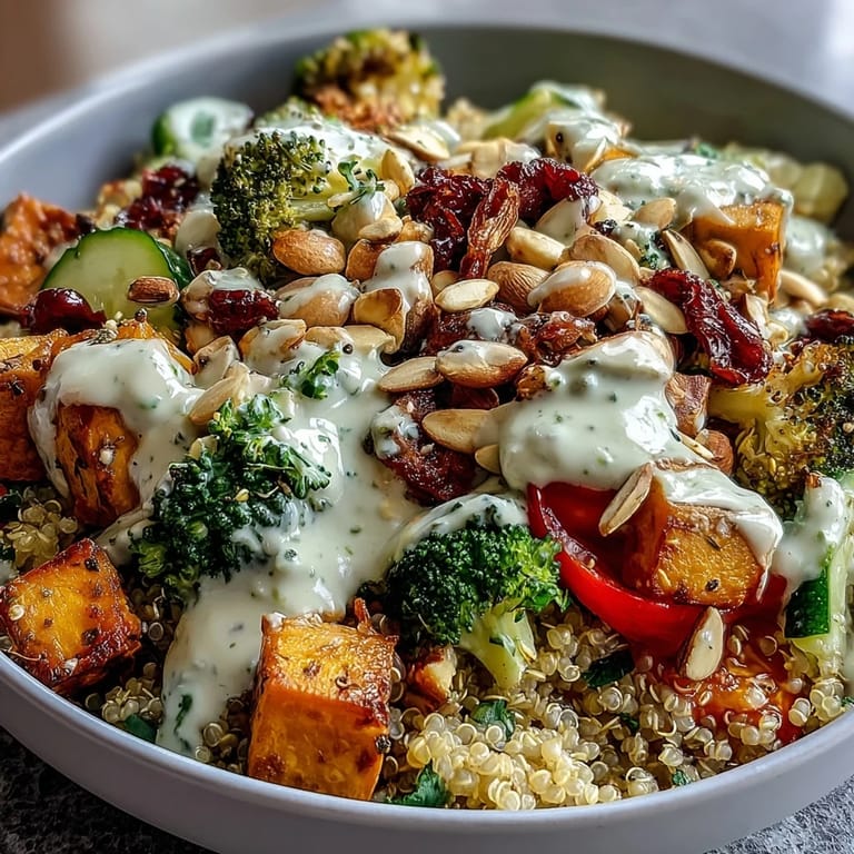 Golden roasted broccoli and red bell pepper add color and savory crunch to this healthy Meal Prep Week-Long Power Bowl.