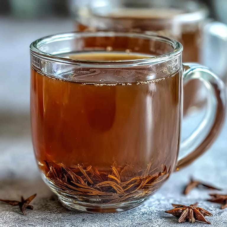Steam rises from a prepared Hojicha Americano, served black in a ceramic cup on a wooden table.