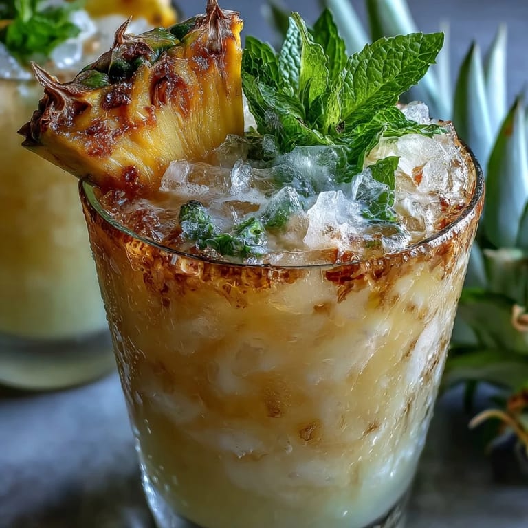 Chilled Pineapple Coconut Agua Fresca with fresh mint, a bright and creamy tropical beverage.