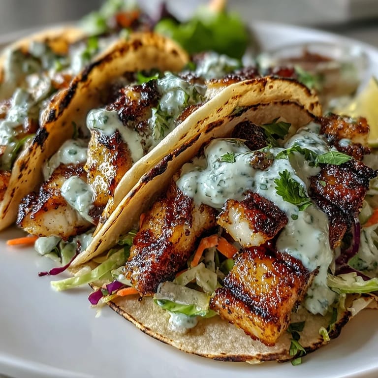 Coconut milk-marinated fish grilled to perfection, topped with crunchy red cabbage slaw and drizzled with creamy lime sauce.