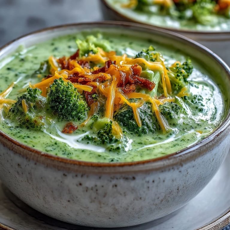 Homemade broccoli cheddar soup featuring fresh broccoli, carrots, and onions simmered in a cheesy, comforting cream base.