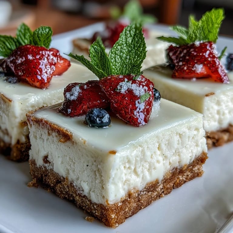 Creamy skyr lemon cheesecake bars sit chilled, waiting to be sliced and enjoyed.