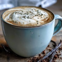Steaming mug of Hojicha Latte with Vanilla Extract, topped with velvety milk foam and cozy aromas.