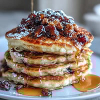 Fluffy baked blueberry pancake casserole, golden and bubbling with fresh berries, ready for a cozy weekend brunch.