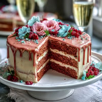 Blush pink Bridal Shower Rosé Velvet Cake featuring an elegant gold drip.